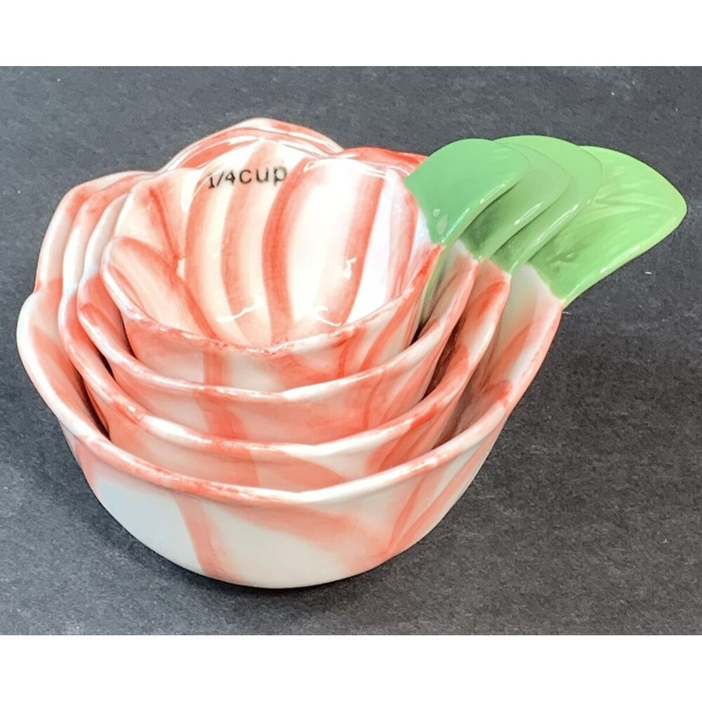 Set Of 4 Floral Theme Pier 1 Measuring Cups - 1 Cup, 1/2 Cup, 1/3 Cup, 1/4 Cup